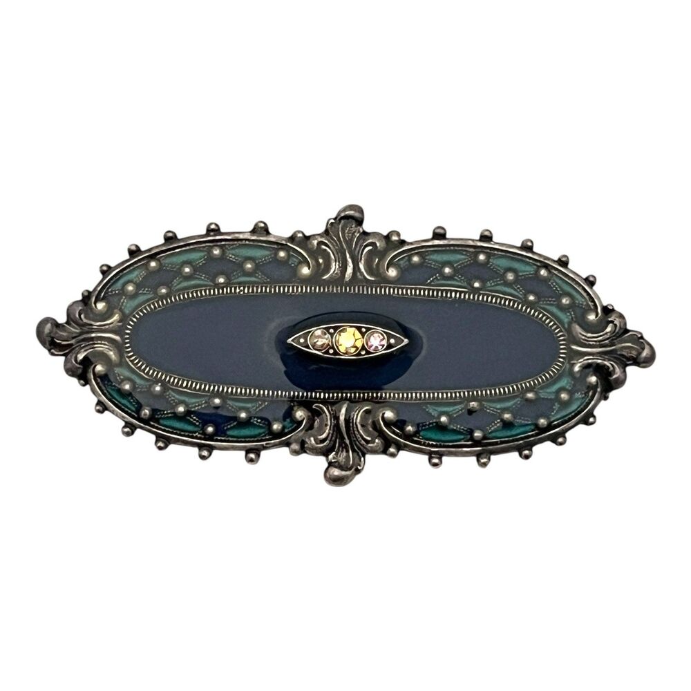 Vintage Brooch Catherine Popesco France Enamel Pin Aurora Borealis Crystals  4Z